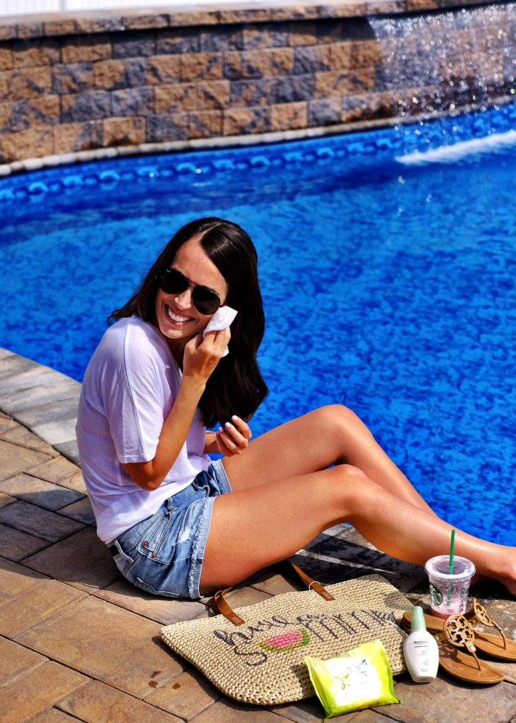 Aveeno makeup removing wipes by pool