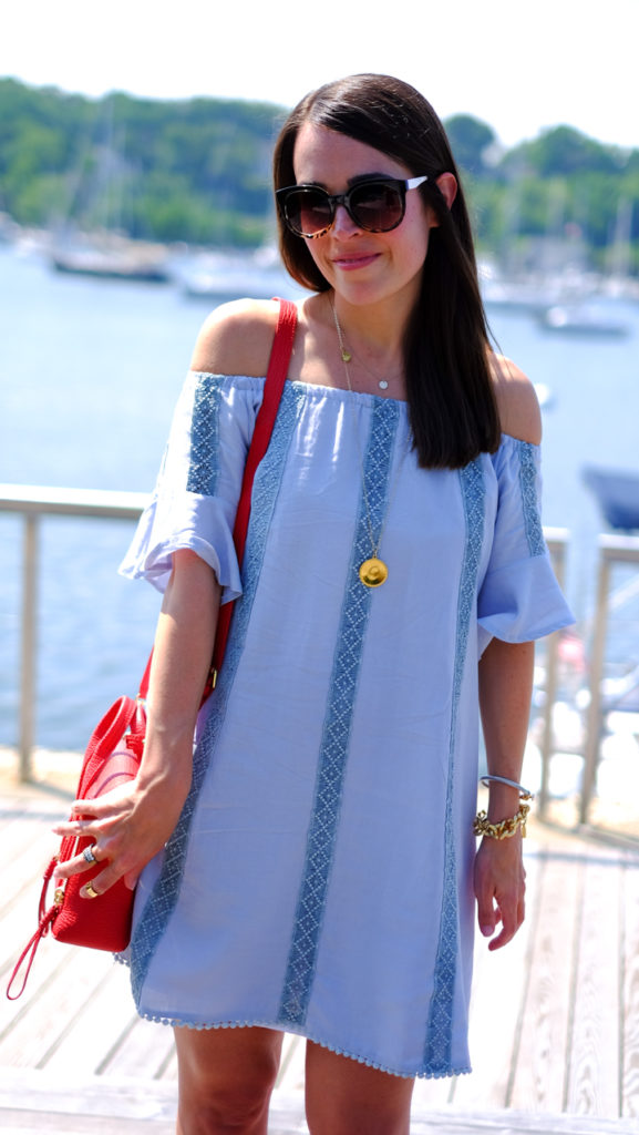 Blue off the shoulder dress