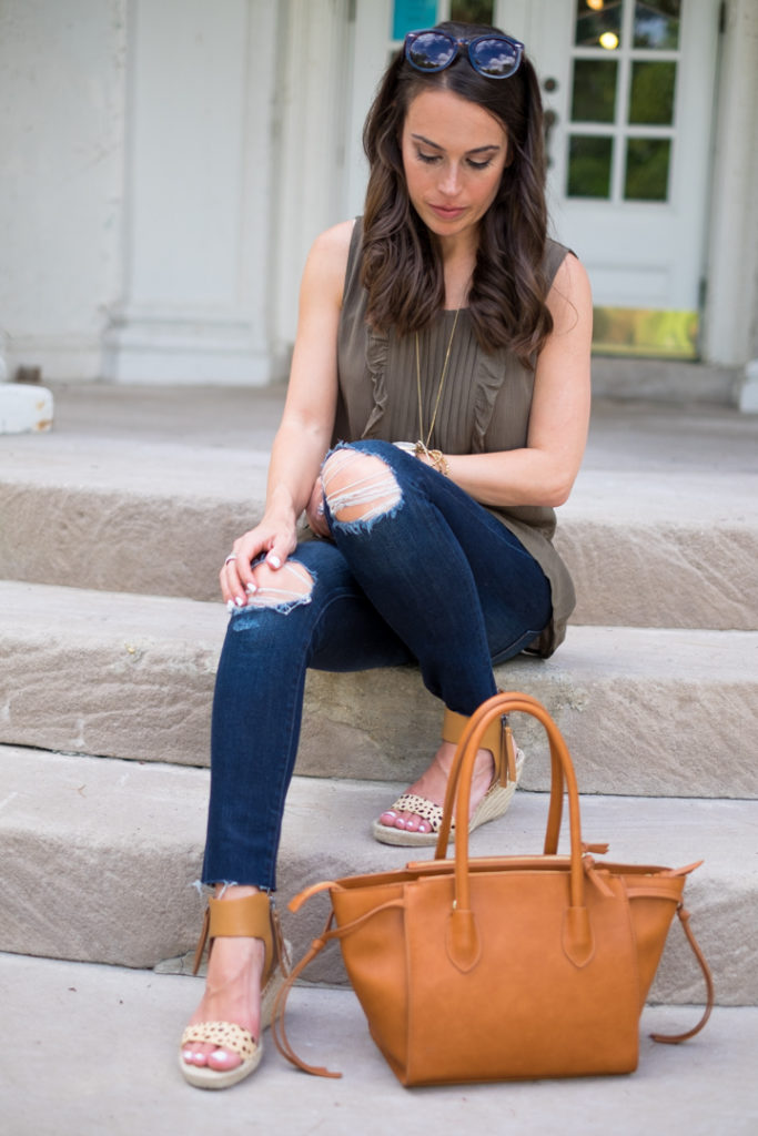 cognac tote outfit