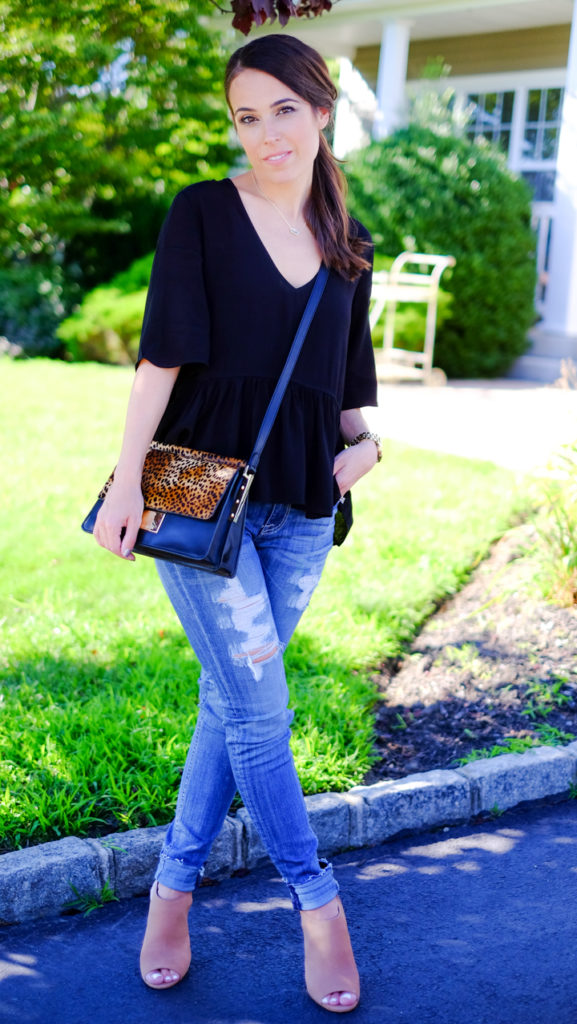 Fall outfit idea black peplum and leopard