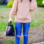camel off shoulder sweater