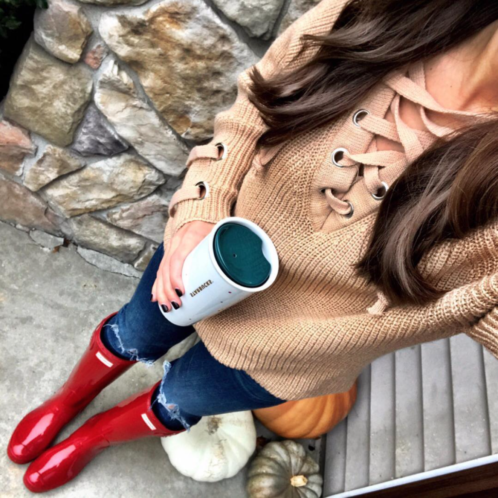 tan lace up sweater