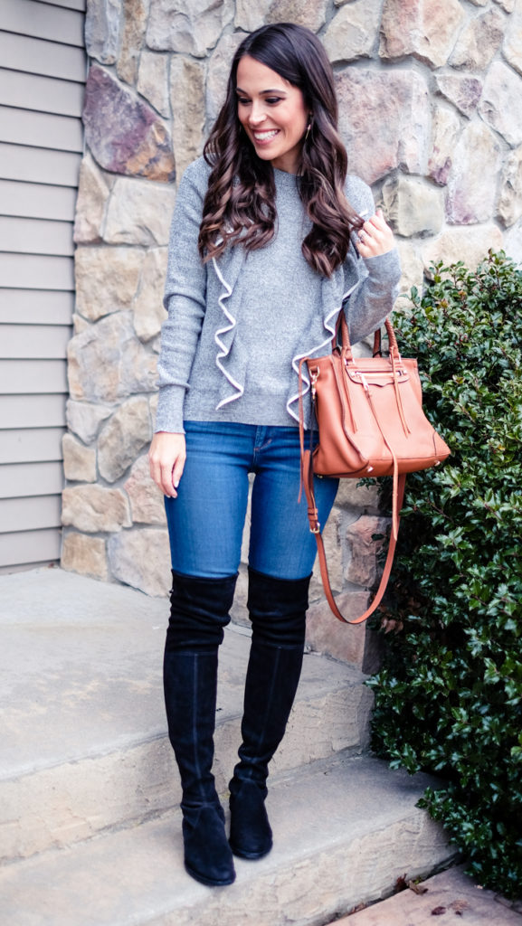 Gray ruffled sweater outfit