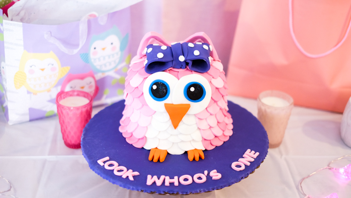 Owl first birthday cake