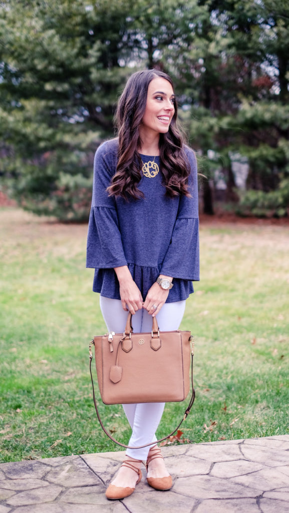 Blue peplum top outfit