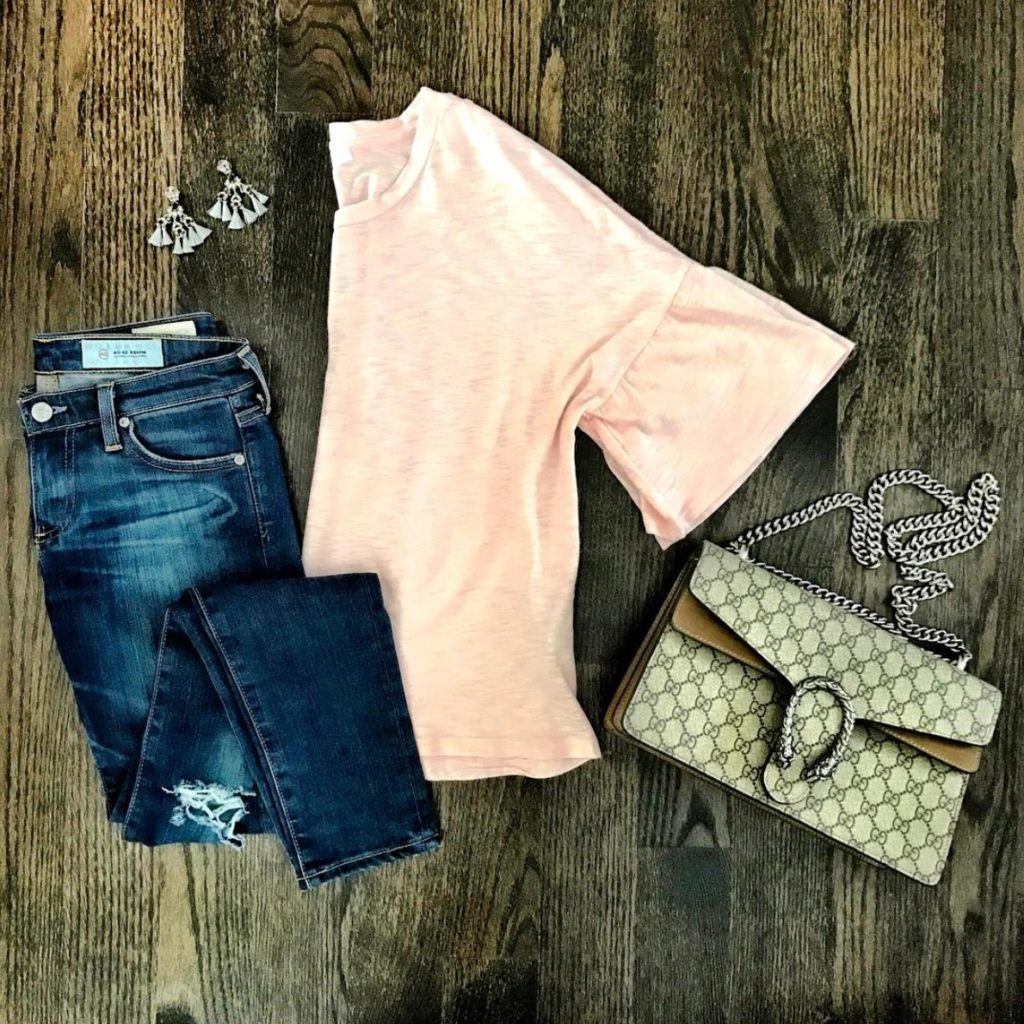 Lush bell sleeve blush pink tee