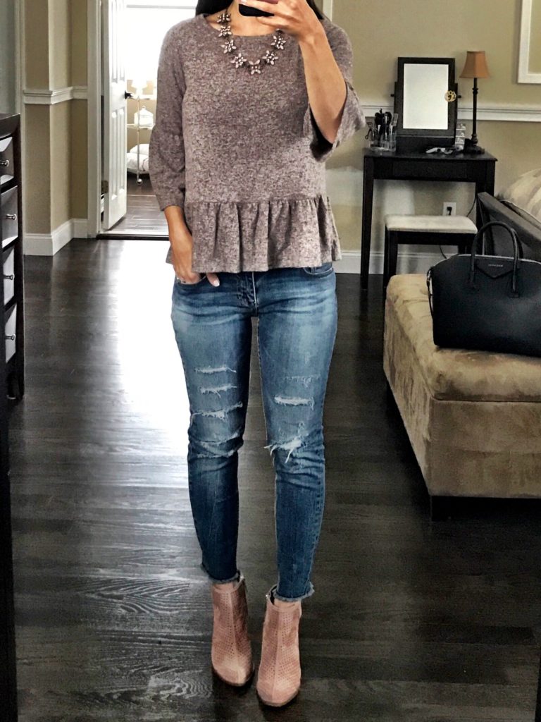 fleece peplum top and blush pink booties