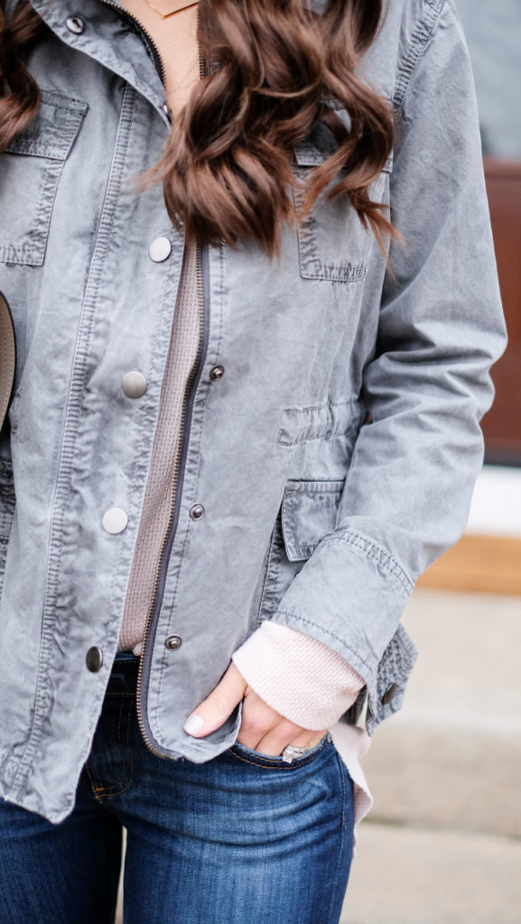 gray utility jacket detail outfit