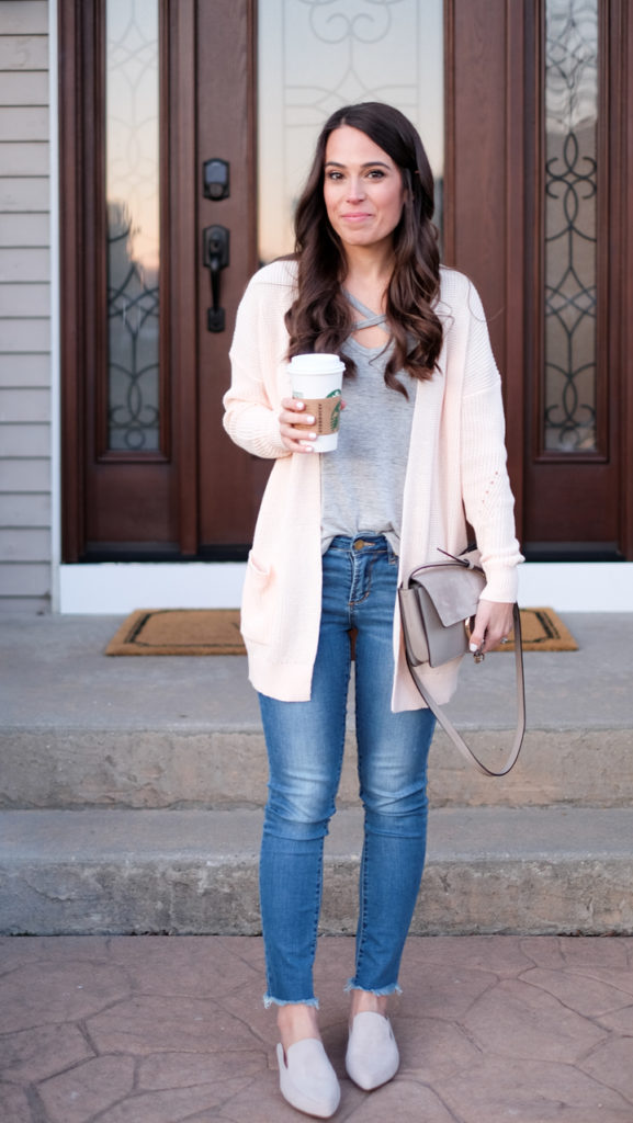 BP blush pink cardigan outfit