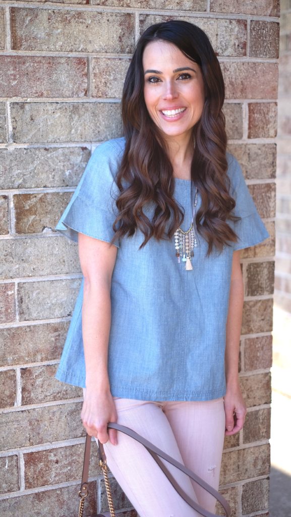 Chambray and pink outfit