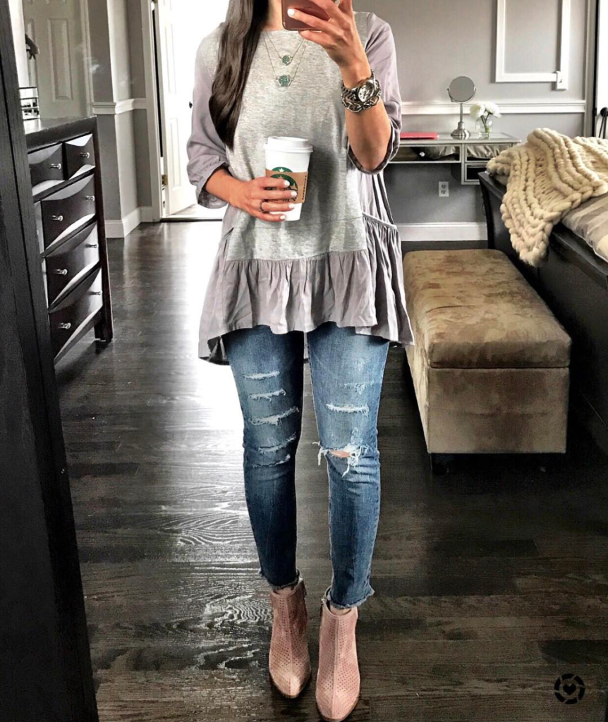 Chicwish gray ruffle peplum tunic outfit