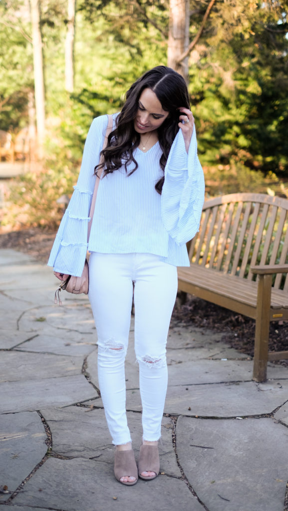 blue and white stripe top outfit