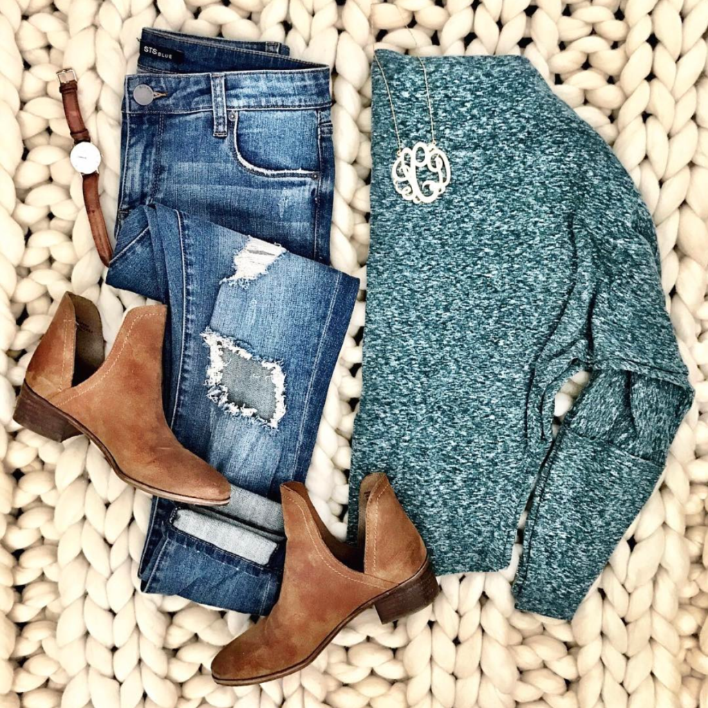 free people off the shoulder sweatshirt outfit