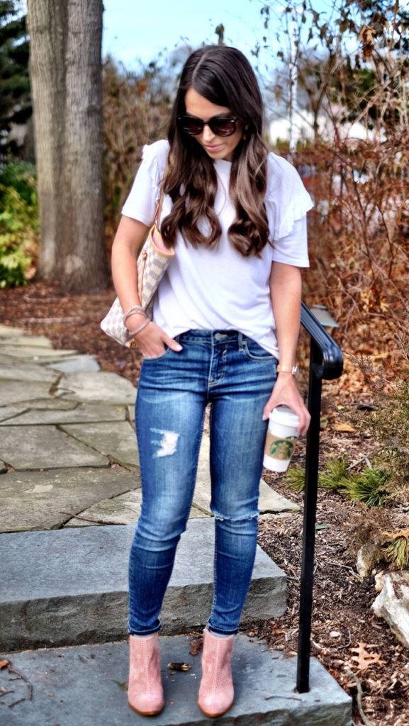Topshop ruffle tee and jeans spring outfit