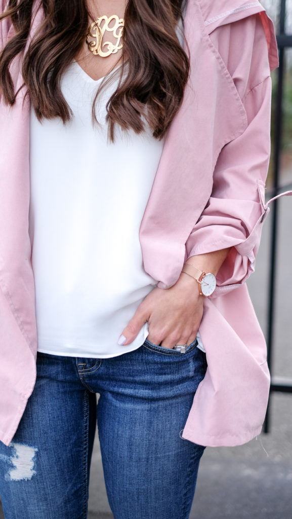 White cami and pink jacket outfit