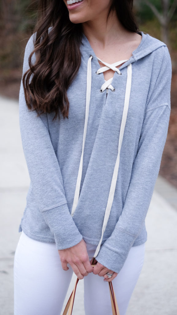 gray lace up sweatshirt