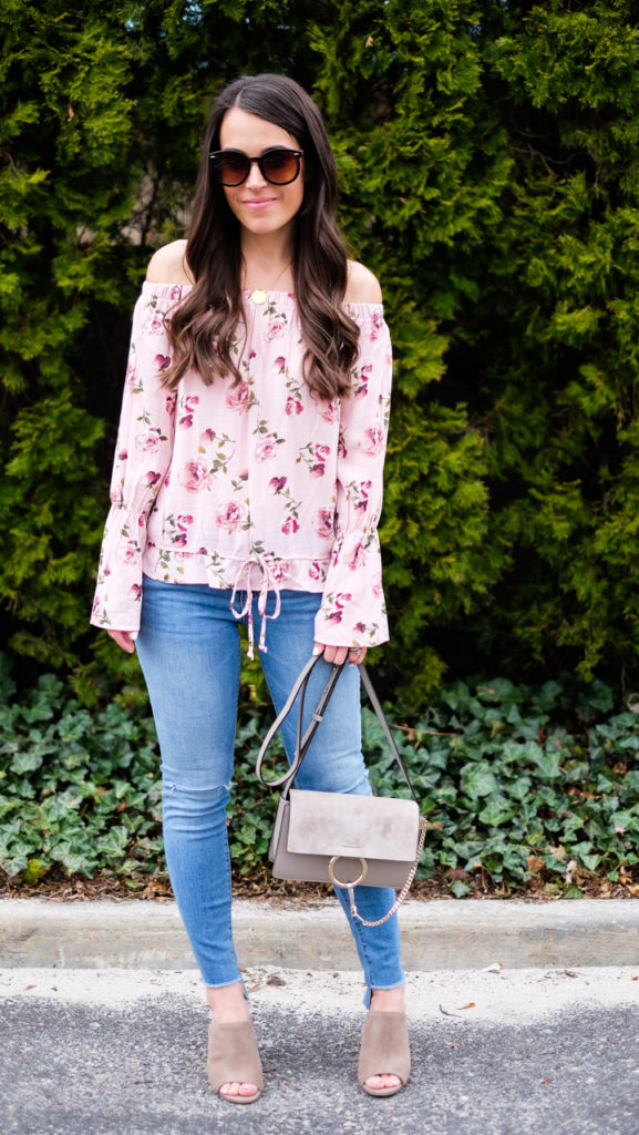 off the shoulder floral spring outfit