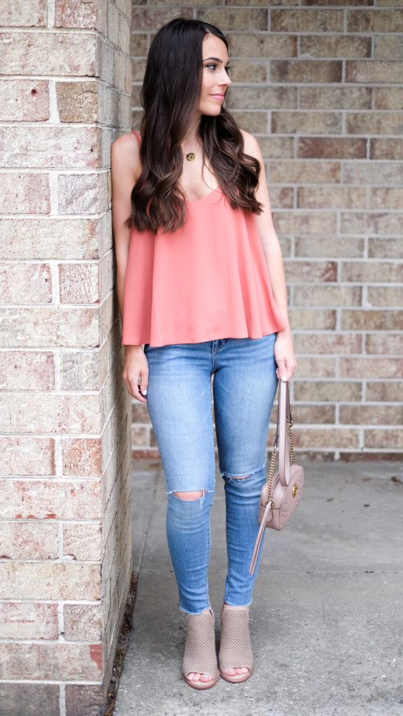 peach camisole outfit