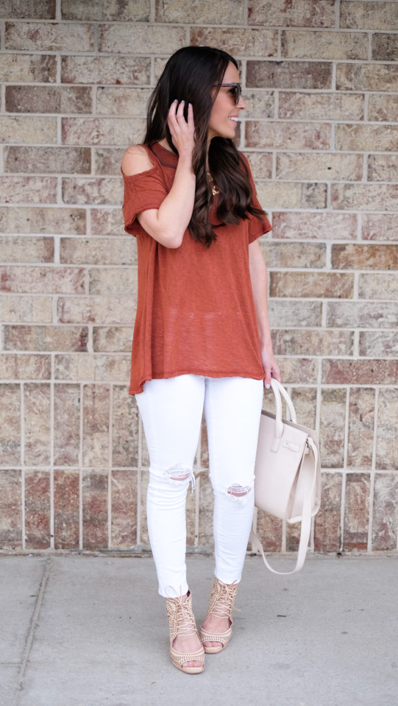 rust colored shirt outfit
