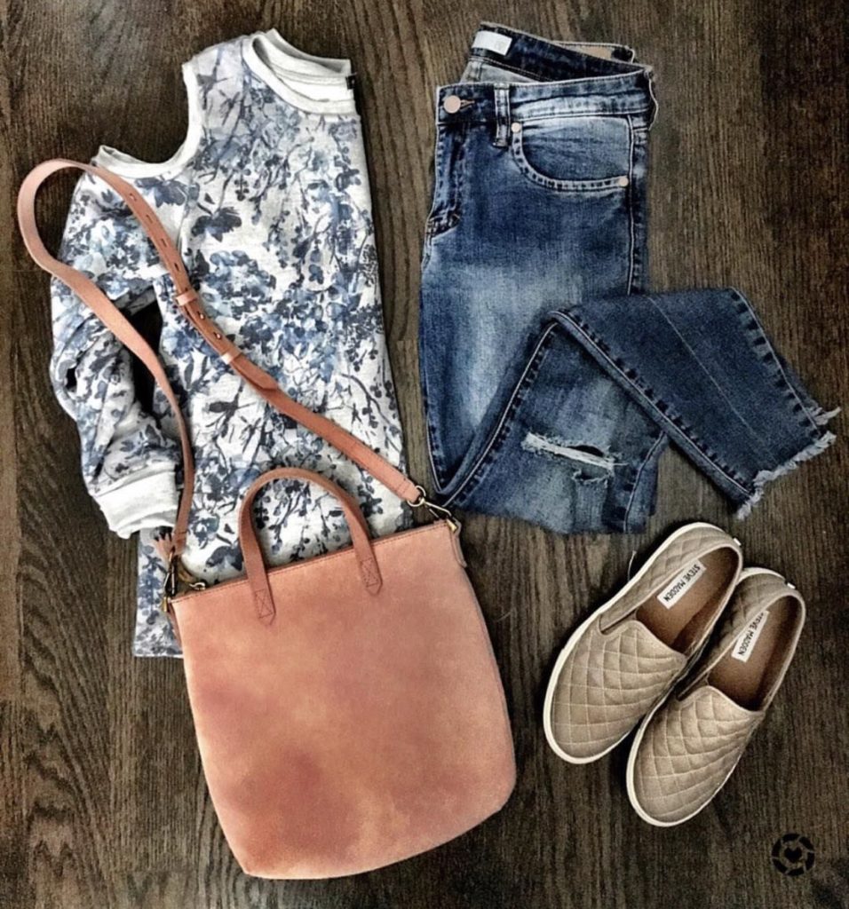 bobeau floral cold shoulder sweatshirt