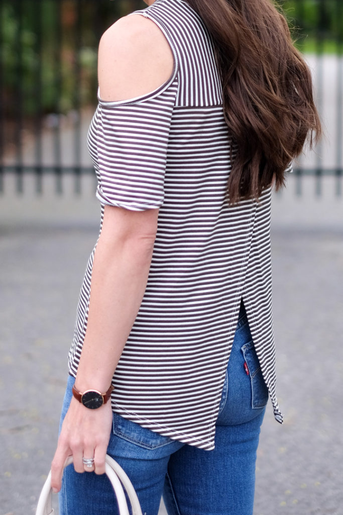 green cold shoulder top