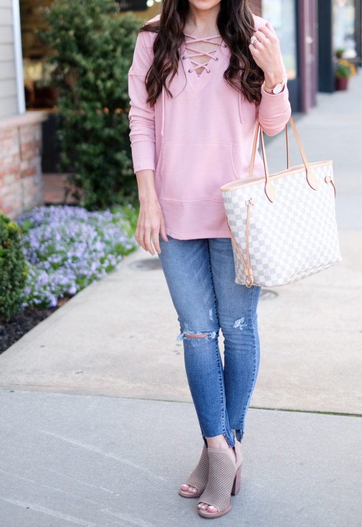 lace up sweatshirt outfit