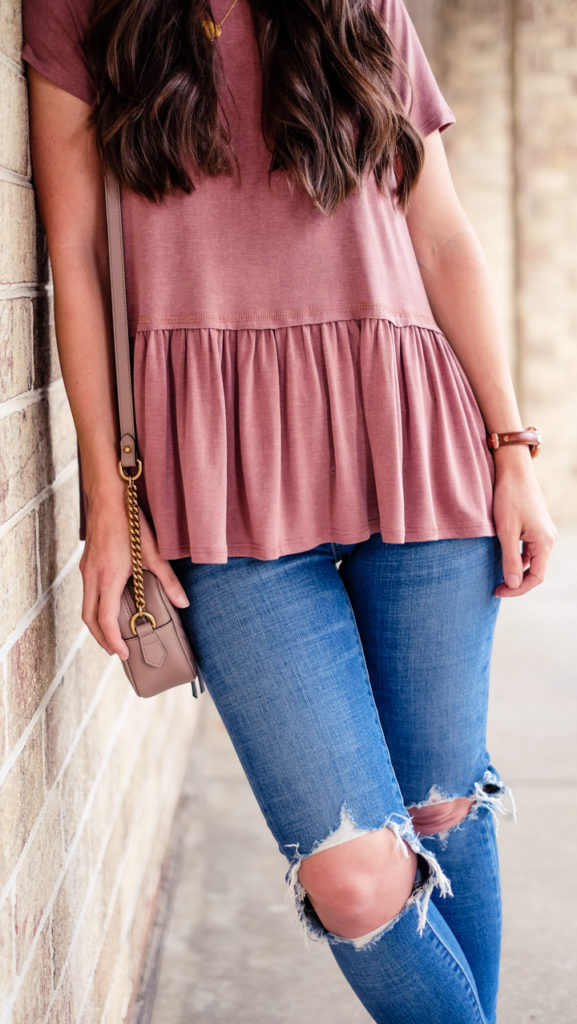 ripped jeans peplum shirt