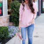 blush lace up sweatshirt