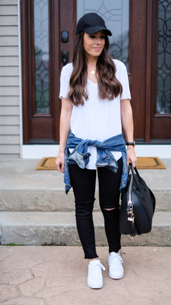white tee weekend outfit