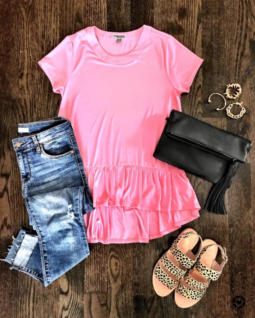 pink ruffle hem tee