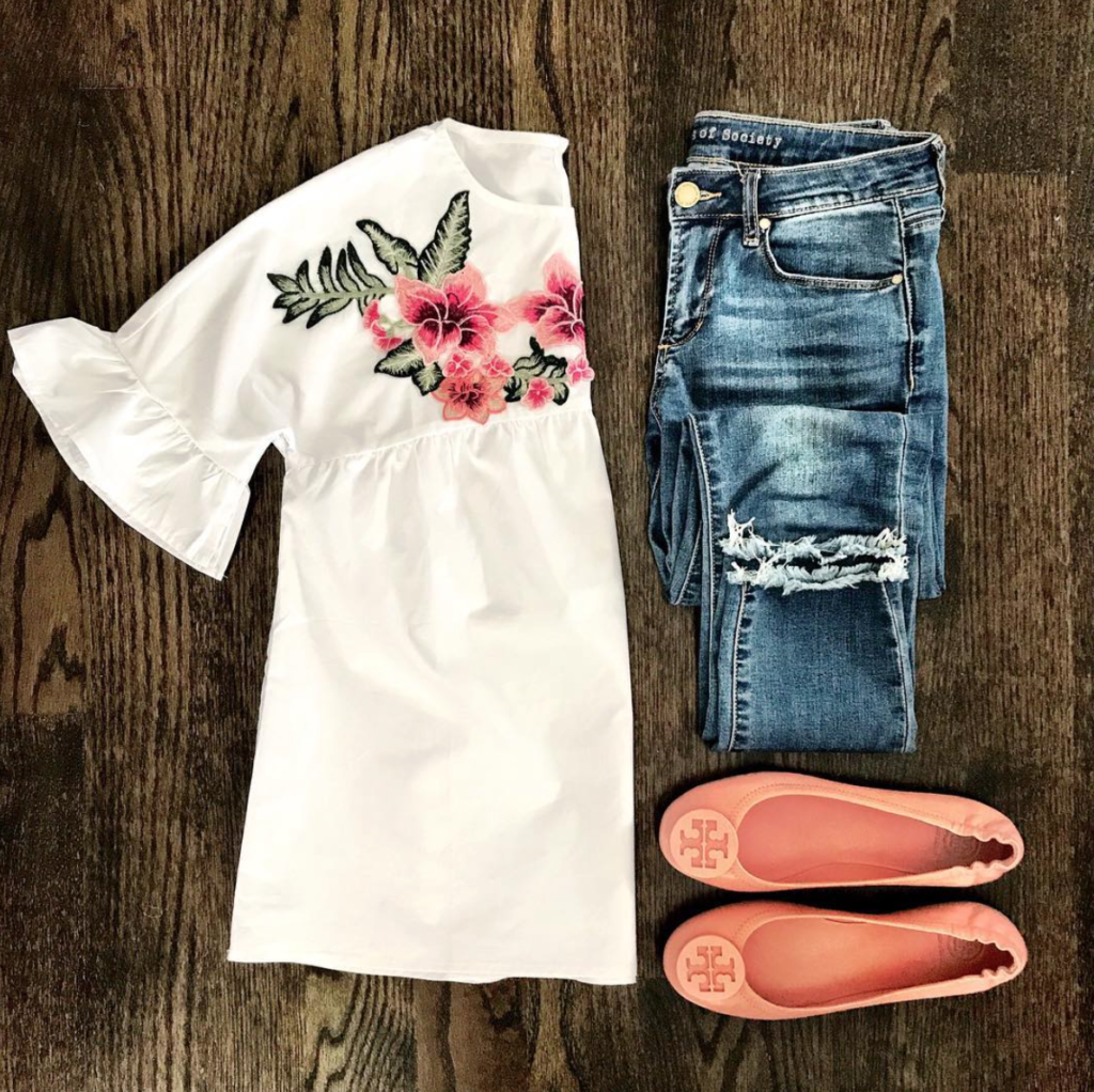 shein embroidered ruffle sleeve top