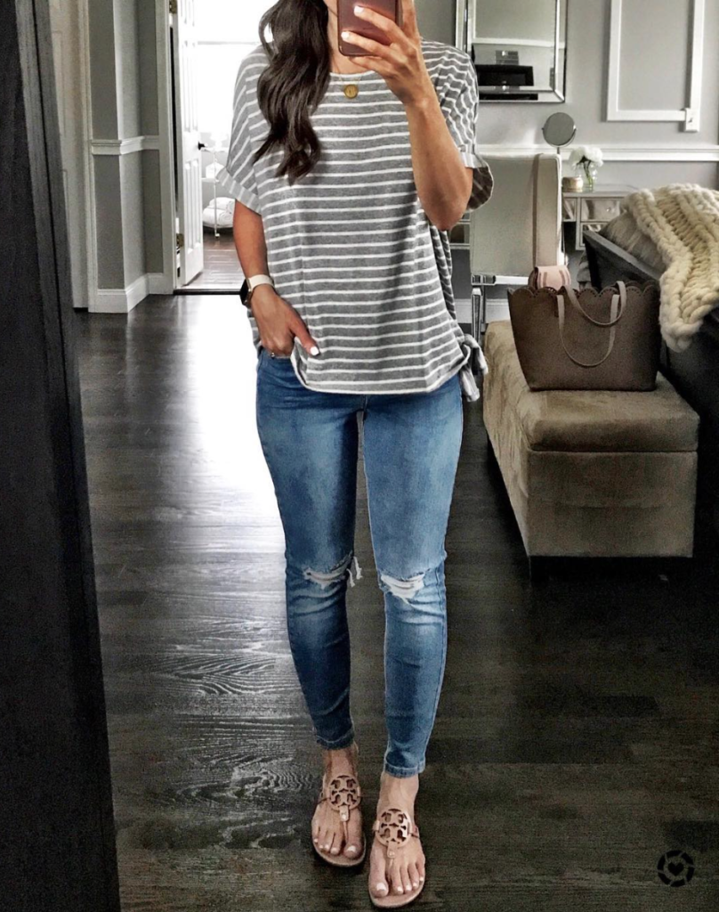 stripe side knotted tee