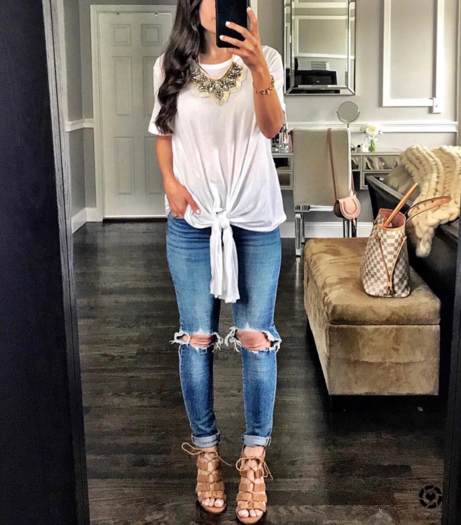 tie front white tee