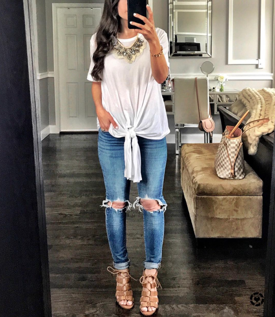 white tie front tee casual outfit