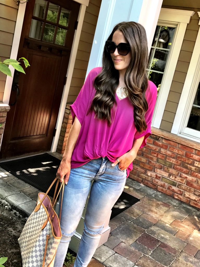 Leith fuschia v neck