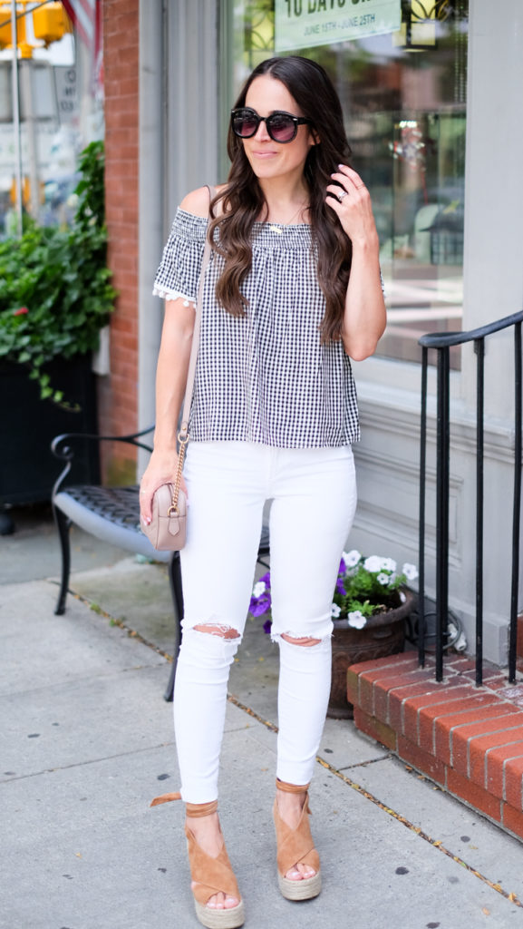gingham off the shoulder top