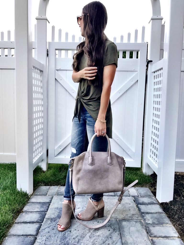 Bobeau Olive Green Tie Front Tee 1