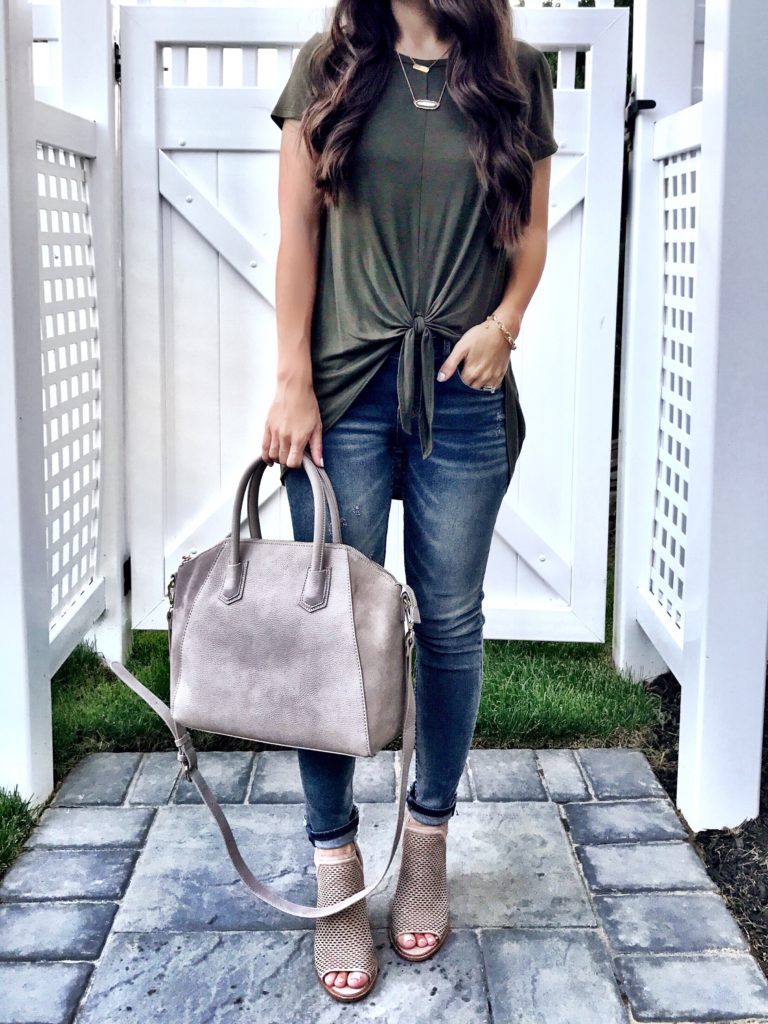 Bobeau Olive Green Tie Front Tee 3