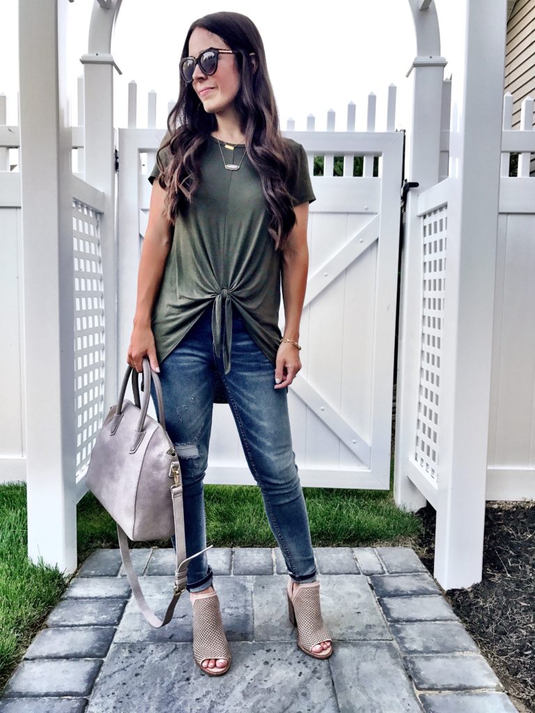 Bobeau Olive Green Tie Front Tee 5