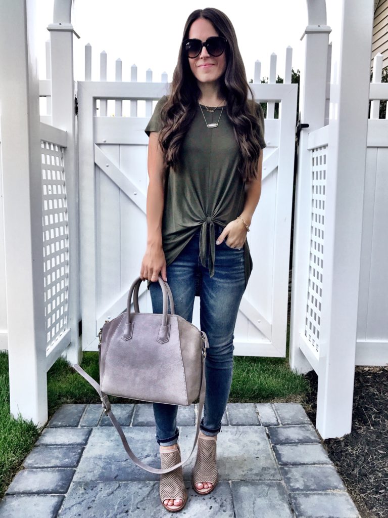 Bobeau Olive Green Tie Front Tee 6
