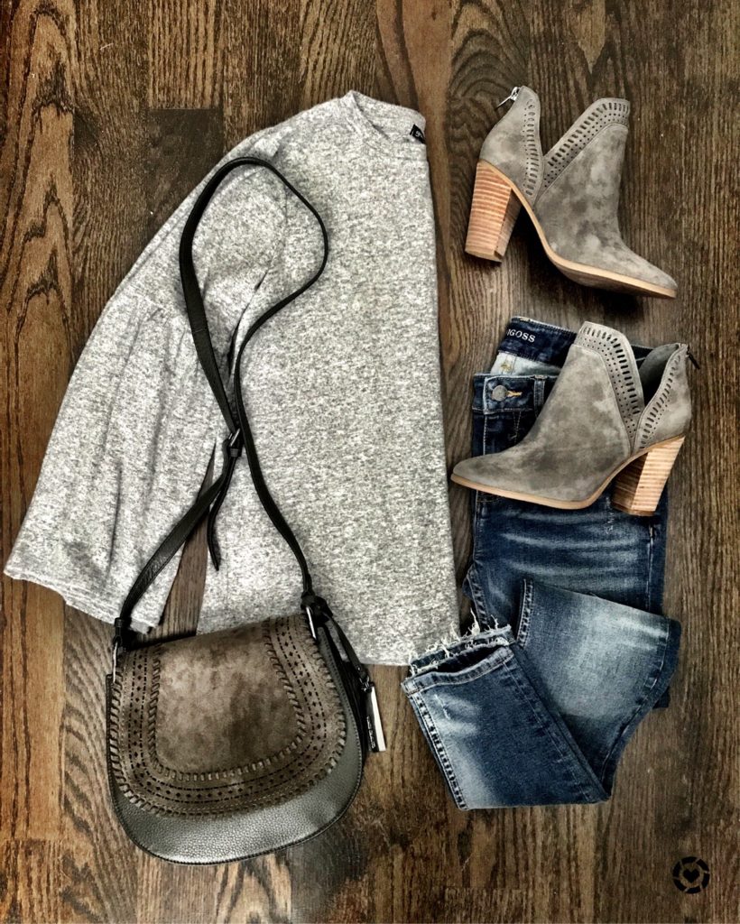 Gibson fleece bell sleeve Top Fall outfit