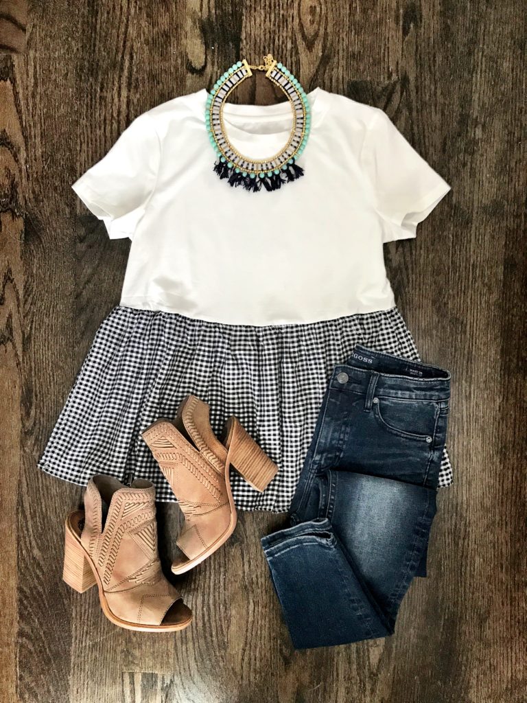 Gingham peplum Tee Fall outfit