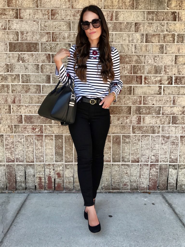 striped embroidered top outfit